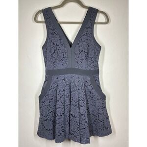 Free People Lovely in Lace Mini Dress XS Fit Flare OB444417 Slate Gray Pockets